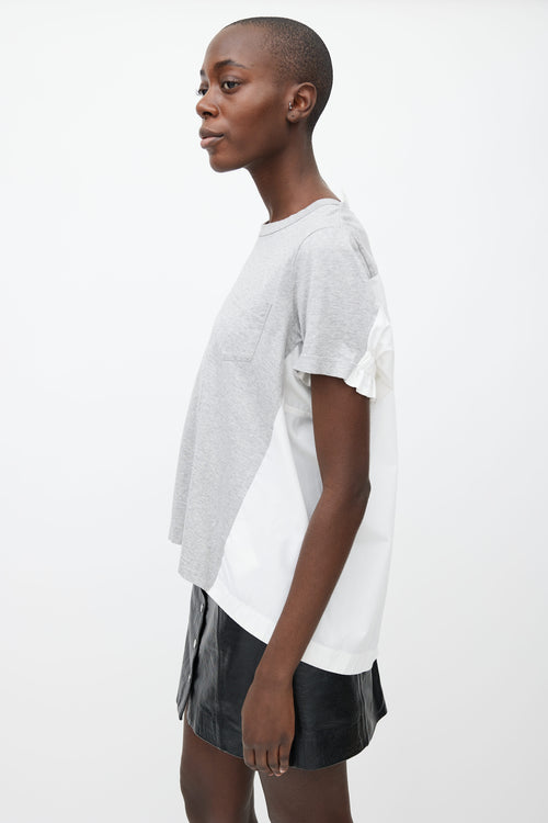 Sacai White 
Grey Short Sleeve Dual Layer Top