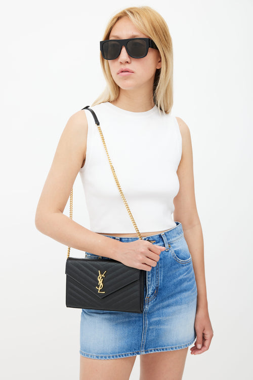 Saint Laurent Black Matelassé Cassandre Shoulder Bag