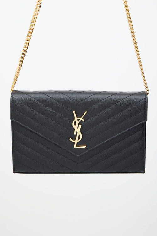 Saint Laurent Black Matelassé Cassandre Shoulder Bag