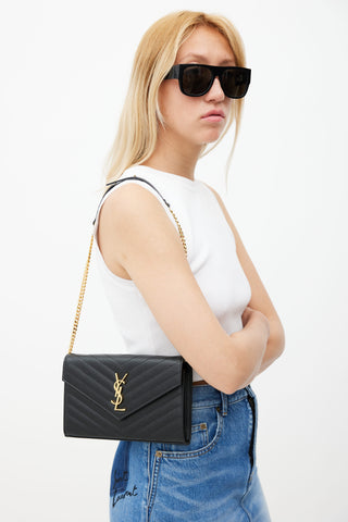 Saint Laurent Black Matelassé Cassandre Shoulder Bag