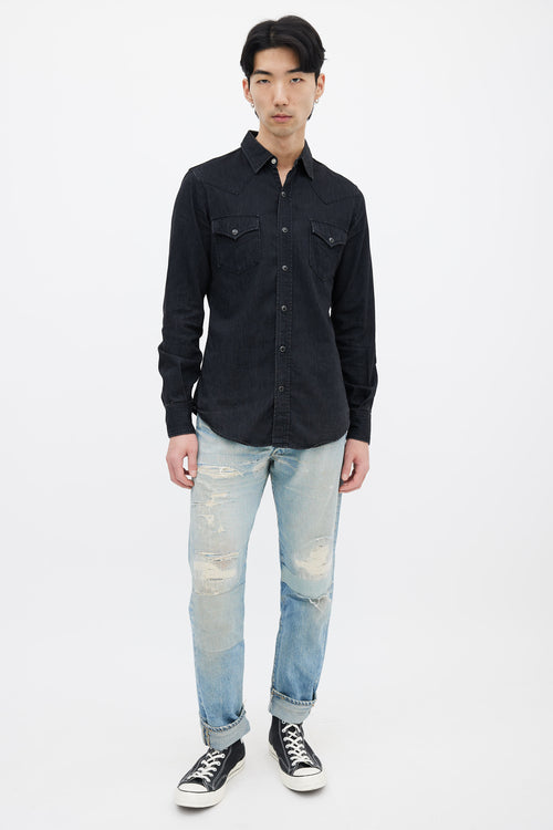 Saint Laurent Black Denim Snapped Western Shirt