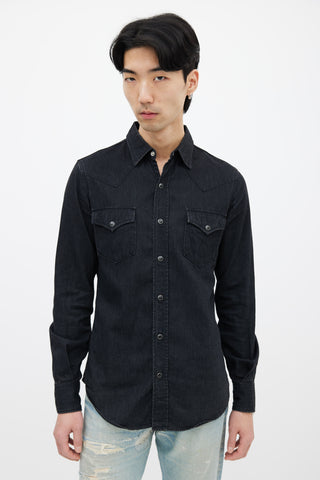 Saint Laurent Black Denim Snapped Western Shirt