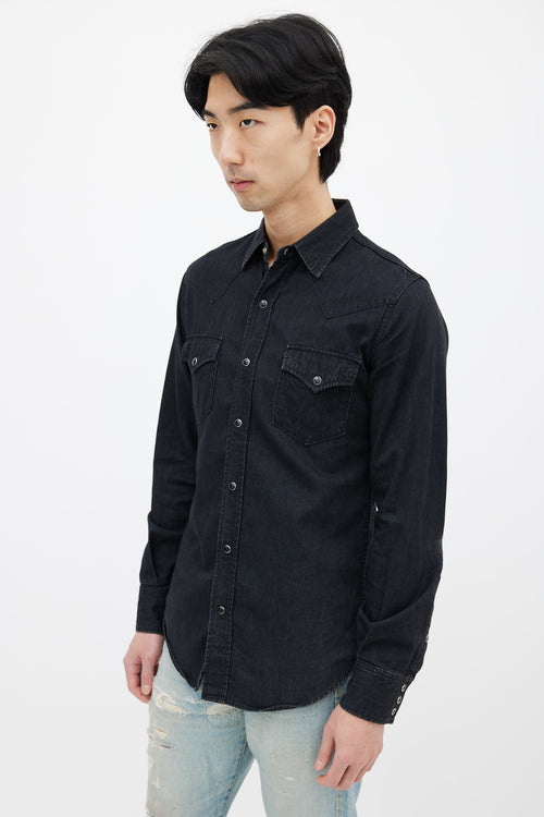 Saint Laurent Black Denim Snapped Western Shirt