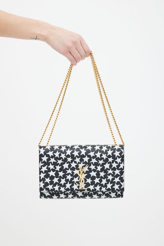 Saint Laurent Black 
White Star Print Kate Shoulder Bag