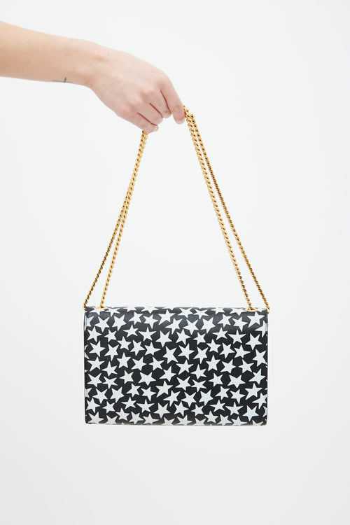 Saint Laurent Black 
White Star Print Kate Shoulder Bag