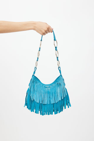 Saint Laurent Blue Suede Boheme Fringe Shoulder Bag