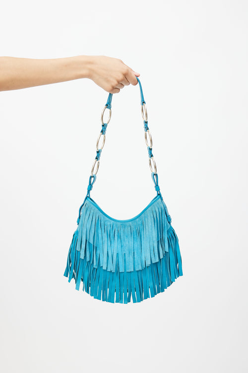 Saint Laurent Blue Suede Boheme Fringe Shoulder Bag