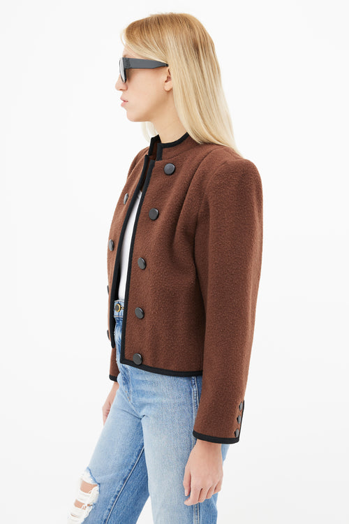 Saint Laurent 80s Brown Wool 
Black Trim Blazer