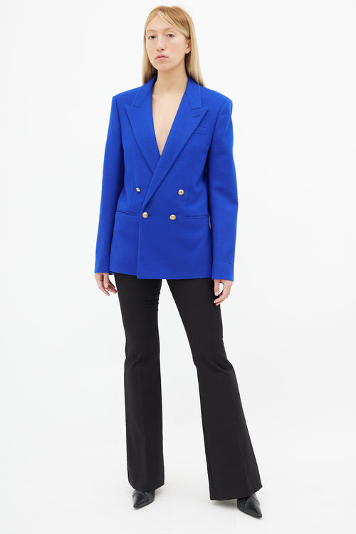 Saint Laurent Cobalt Blue Wool Double Breasted Blazer