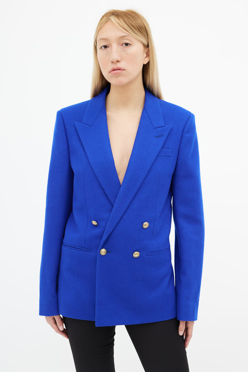 Saint Laurent Cobalt Blue Wool Double Breasted Blazer