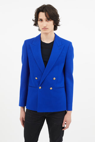 Saint Laurent Cobalt Blue Wool Double Breasted Blazer