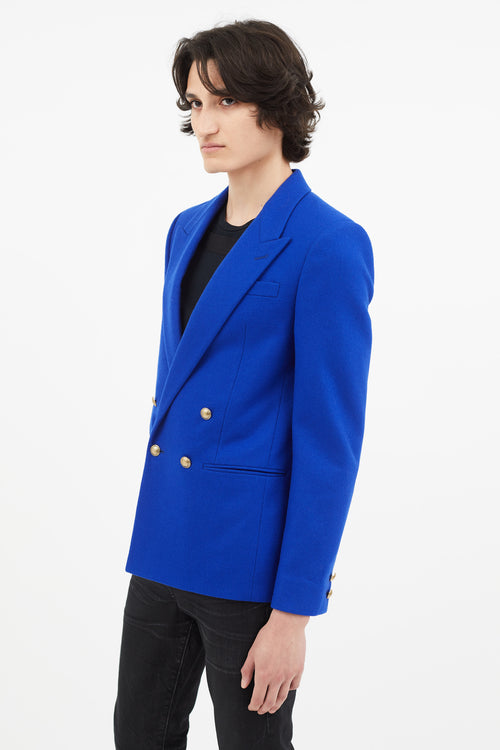 Saint Laurent Cobalt Blue Wool Double Breasted Blazer