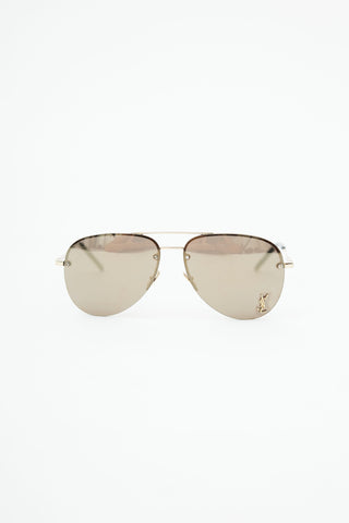 Saint Laurent Gold 
Black Classic 11 M Monogram Aviator Sunglasses