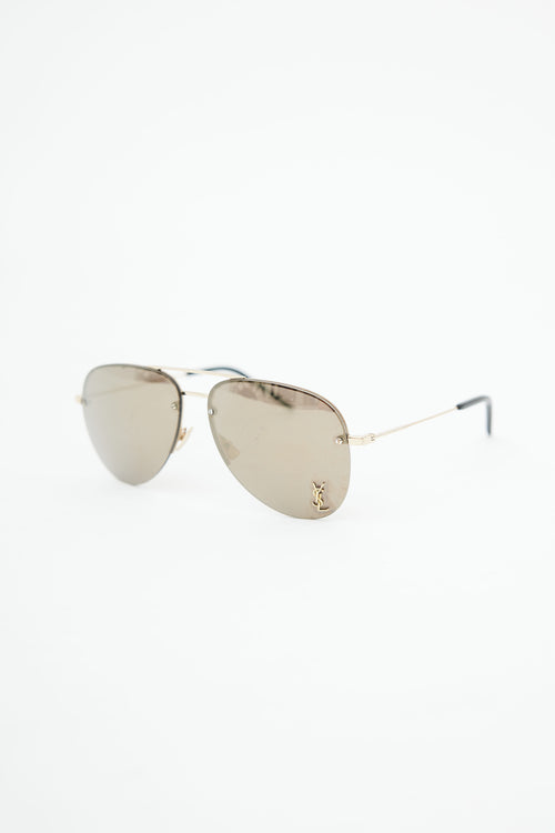 Saint Laurent Gold 
Black Classic 11 M Monogram Aviator Sunglasses