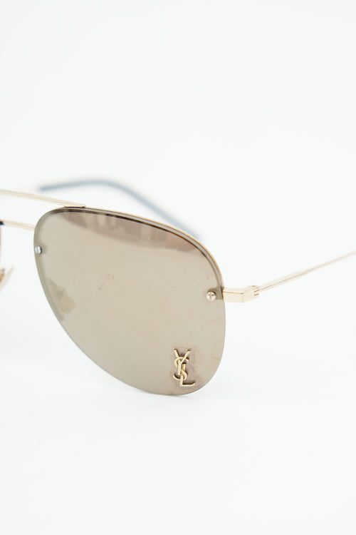 Saint Laurent Gold 
Black Classic 11 M Monogram Aviator Sunglasses