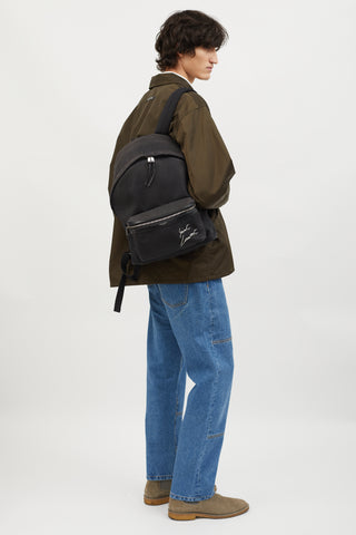 Saint Laurent Black Canvas Embroidered City Backpack