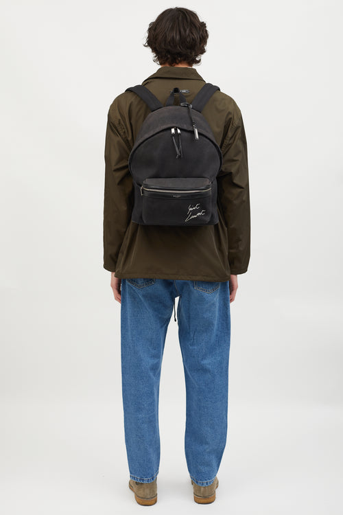 Saint Laurent Black Canvas Embroidered City Backpack