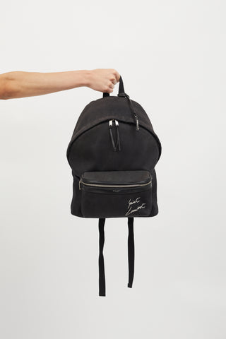 Saint Laurent Black Canvas Embroidered City Backpack