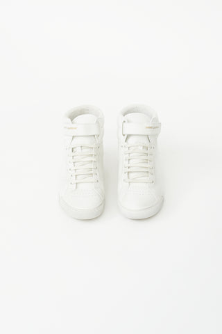 Saint Laurent White Leather Distressed Lenny High-Top Sneaker