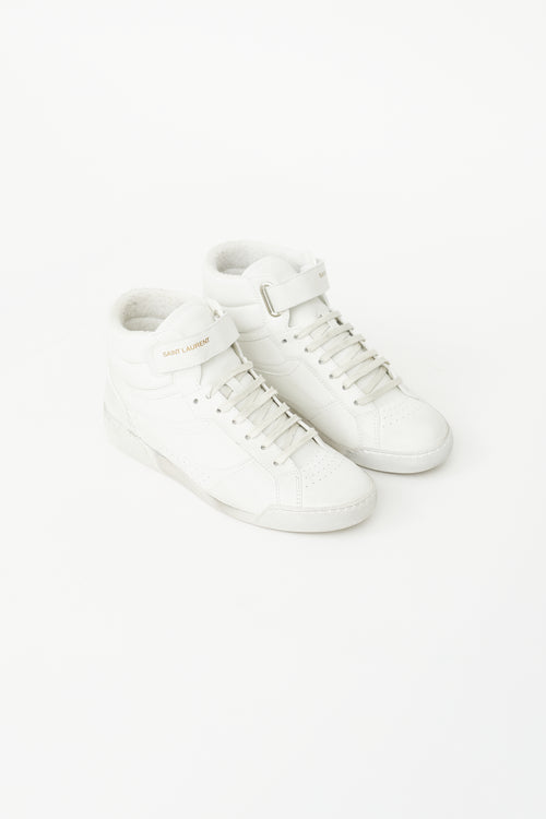 Saint Laurent White Leather Distressed Lenny High-Top Sneaker