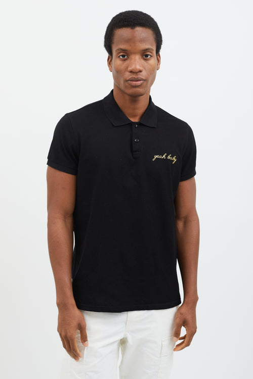 Saint Laurent 2015 Black 
Gold-Tone Embroidery Polo Shirt