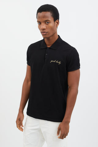 Saint Laurent 2016 Black 
Gold-Tone Embroidery Polo Shirt