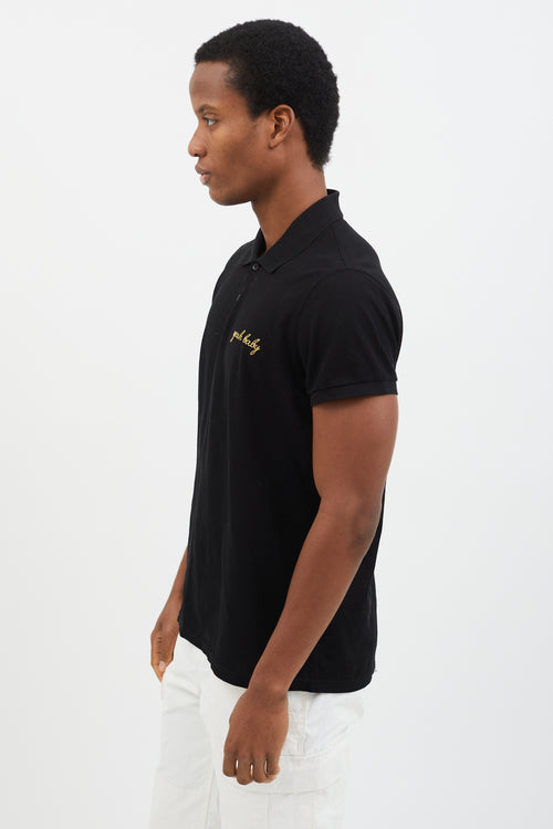 Saint Laurent 2017 Black 
Gold-Tone Embroidery Polo Shirt