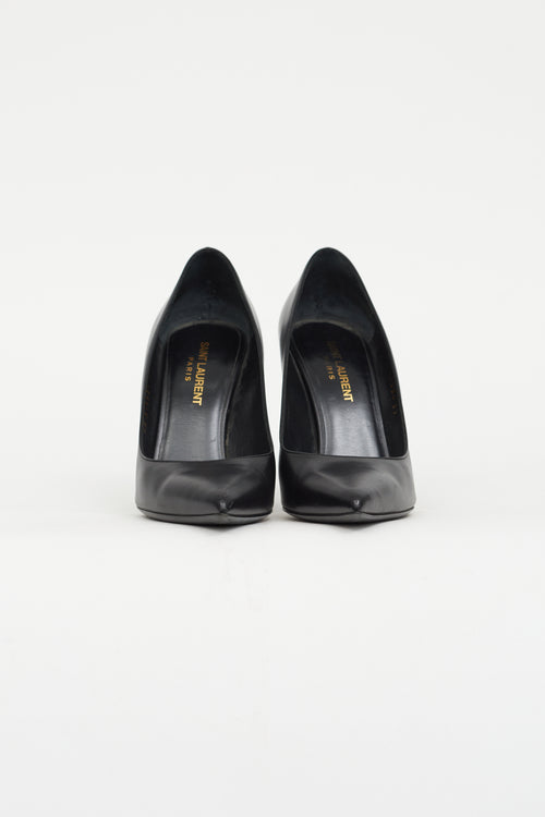 Saint Laurent Black Leather Pointed Toe Pump