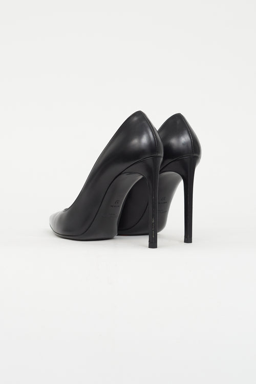 Saint Laurent Black Leather Pointed Toe Pump