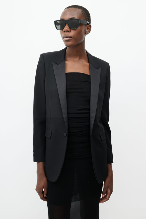 Saint Laurent Black Satin Trim Blazer