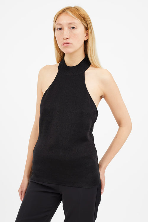 Saint Laurent Black Sparkle Halter Neck Top