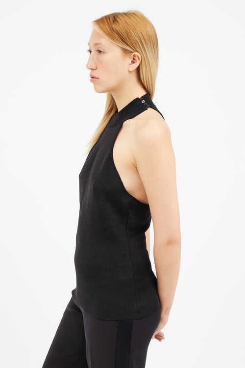 Saint Laurent Black Sparkle Halter Neck Top