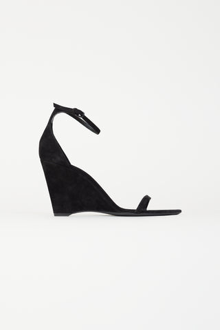 Saint Laurent Black Suede Ankle Strap Sandal Wedge