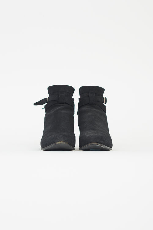 Saint Laurent Black Suede Buckle Strap Ankle Boot