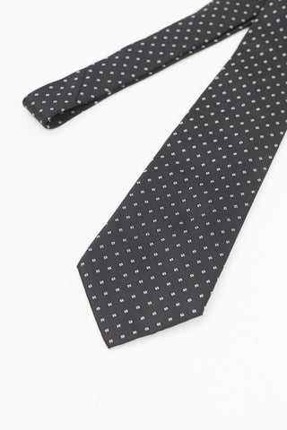 Saint Laurent Black 
White Silk Square Tie