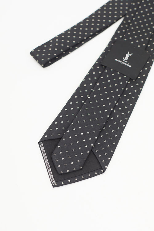 Saint Laurent Black 
White Silk Square Tie