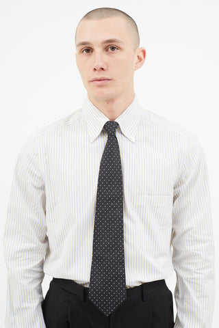 Saint Laurent Black 
White Silk Square Tie