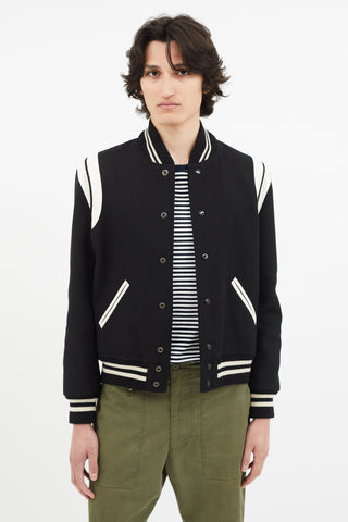 Saint Laurent Black 
White Teddy Varsity Jacket