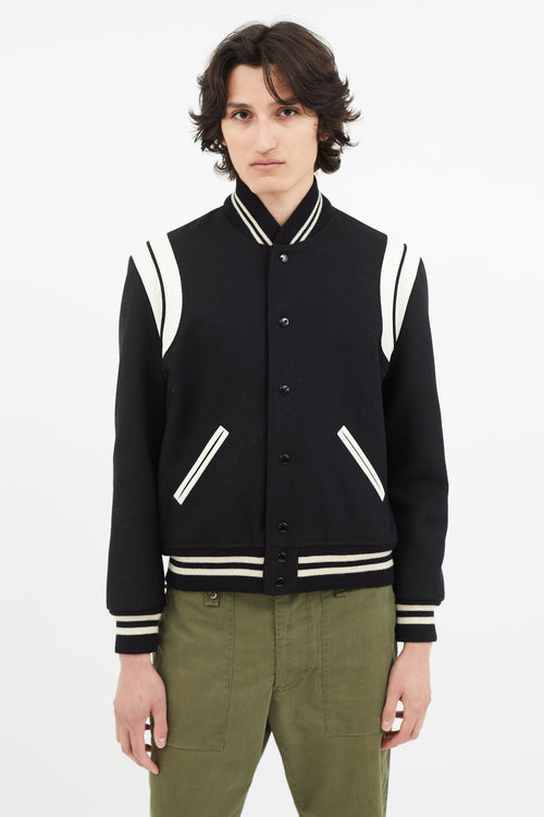 Saint Laurent Black 
White Teddy Varsity Jacket