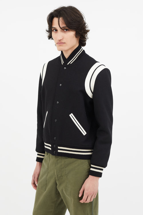 Saint Laurent Black 
White Teddy Varsity Jacket