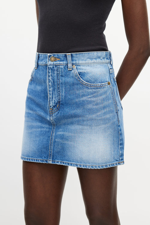 Blue Denim Logo Embroidered Mini Skirt