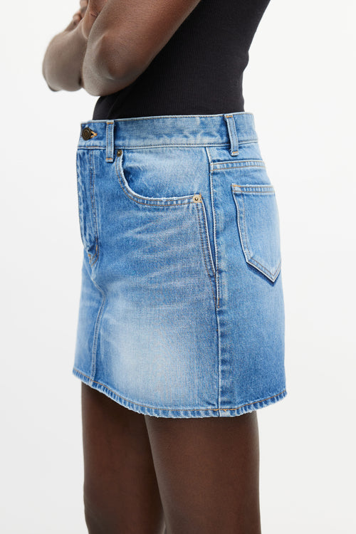 Blue Denim Logo Embroidered Mini Skirt