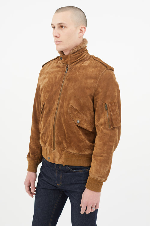 Saint Laurent Brown Suede 
Shearling Lined Bomber Jacket