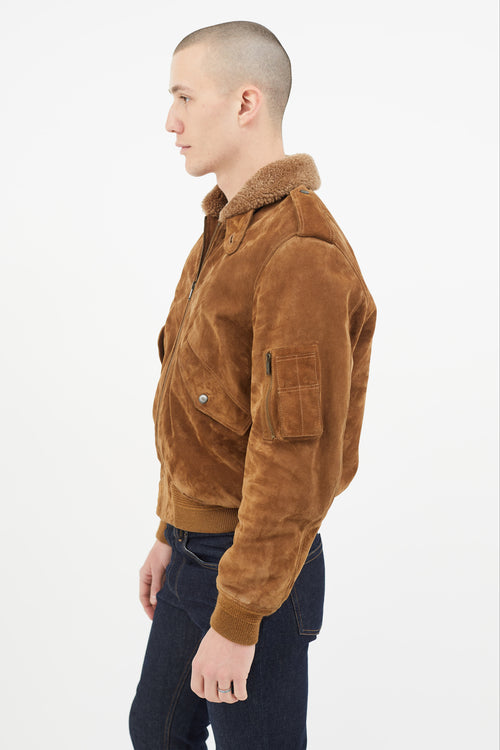 Saint Laurent Brown Suede 
Shearling Lined Bomber Jacket