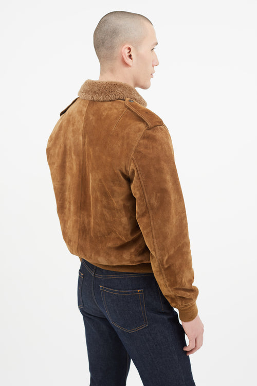 Saint Laurent Brown Suede 
Shearling Lined Bomber Jacket