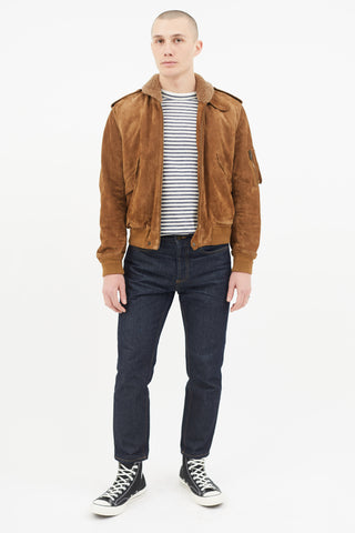 Saint Laurent Brown Suede 
Shearling Lined Bomber Jacket