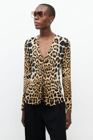 Saint Laurent Brown 
Black Print Silk Blouse