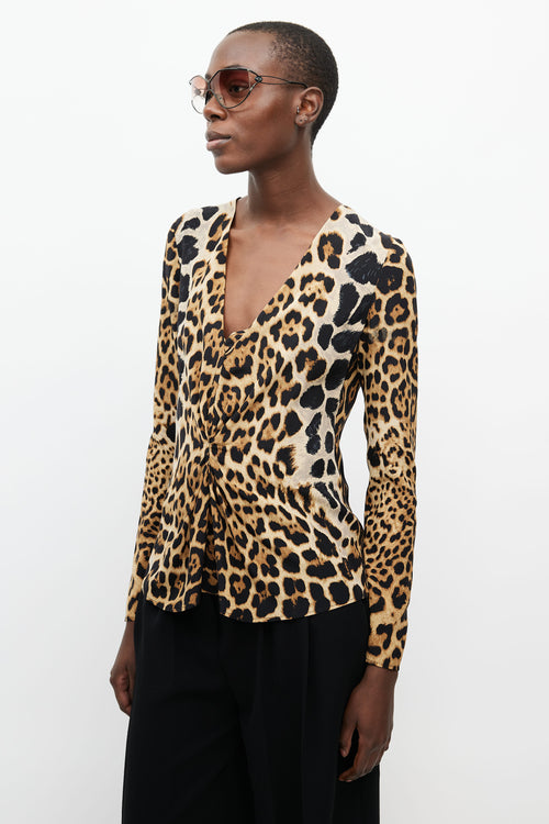 Saint Laurent Brown 
Black Print Silk Blouse