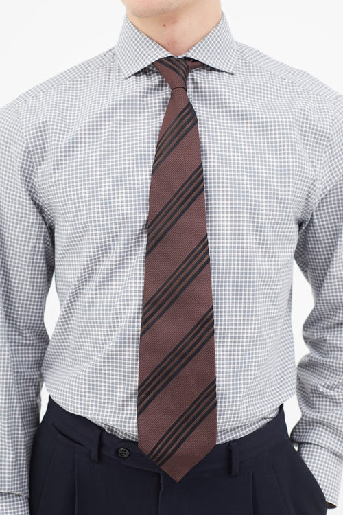 Saint Laurent Burgundy 
Black Silk Stripe Tie