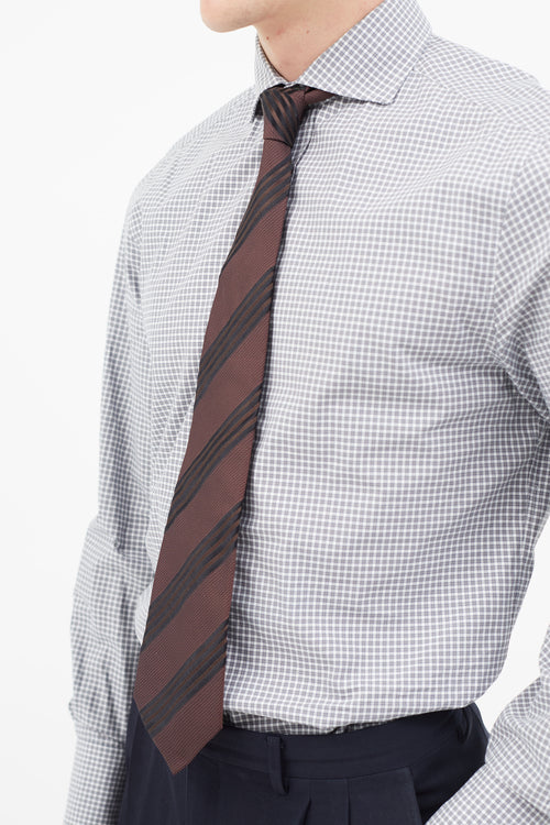 Saint Laurent Burgundy 
Black Silk Stripe Tie